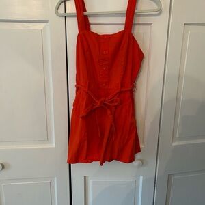 Red Button-Up Romper with Belt